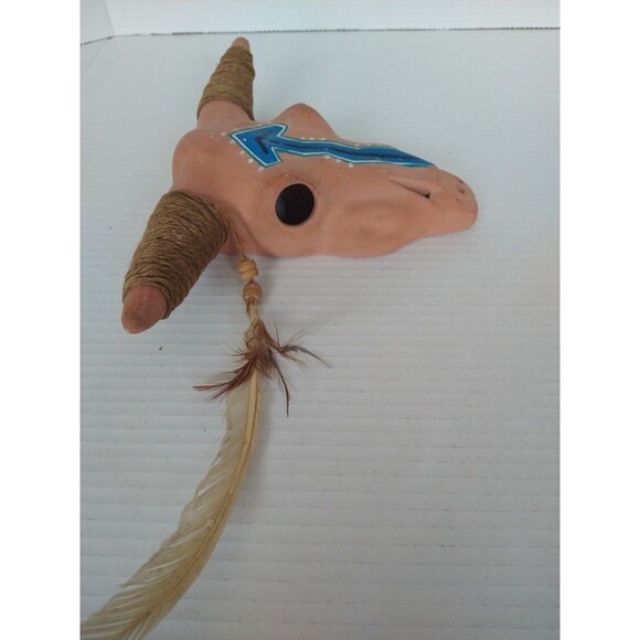 Vintage Terra Cotta Painted Southwestern Native American Steer Skull Wall Decor - Picture 7 of 9